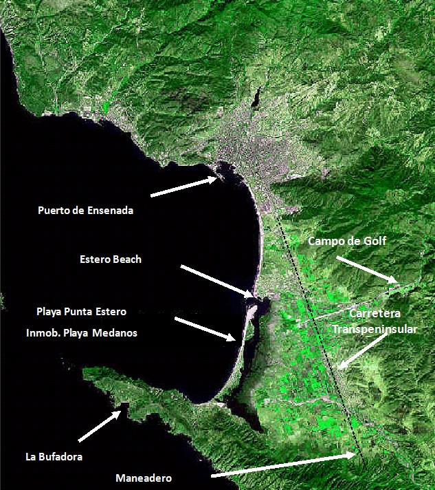 Vista Satelital de Playa punta estero Ensenada